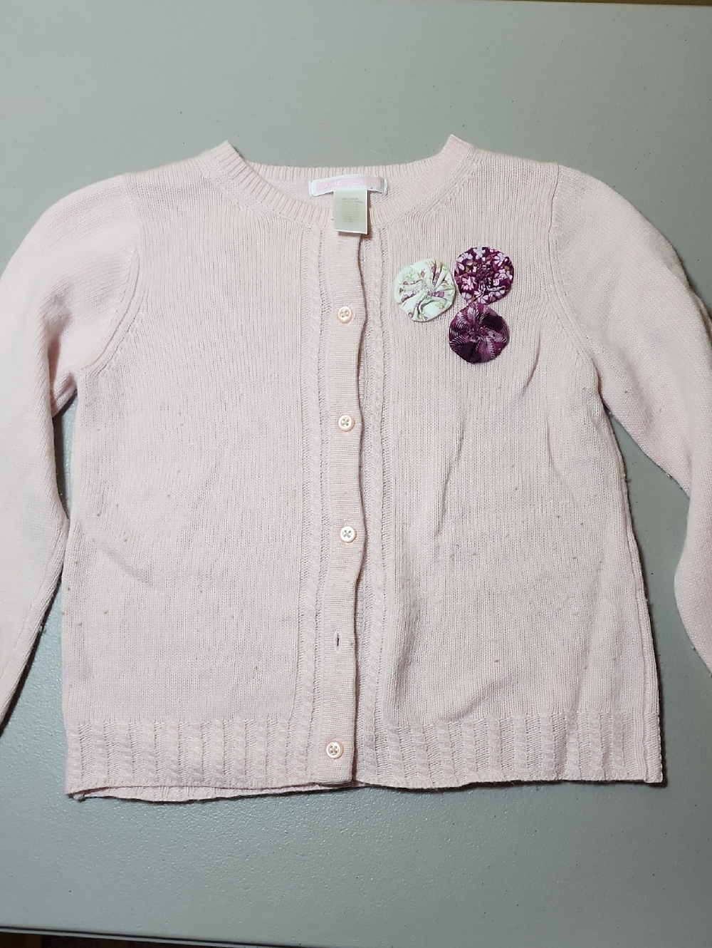 Janie and Jack Light Pink Cardigan with Floral Yo-Yos